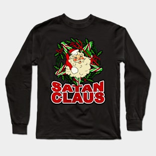 SATAN CLAUS Funny Christmas Satanic Santa Claus Occult Candy Cane Pentagram Long Sleeve T-Shirt